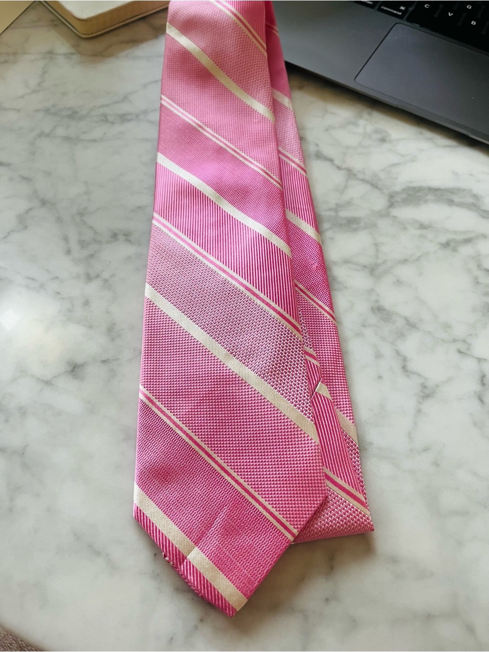 Brooks Brothers Pink and Cream Striped Silk Tie